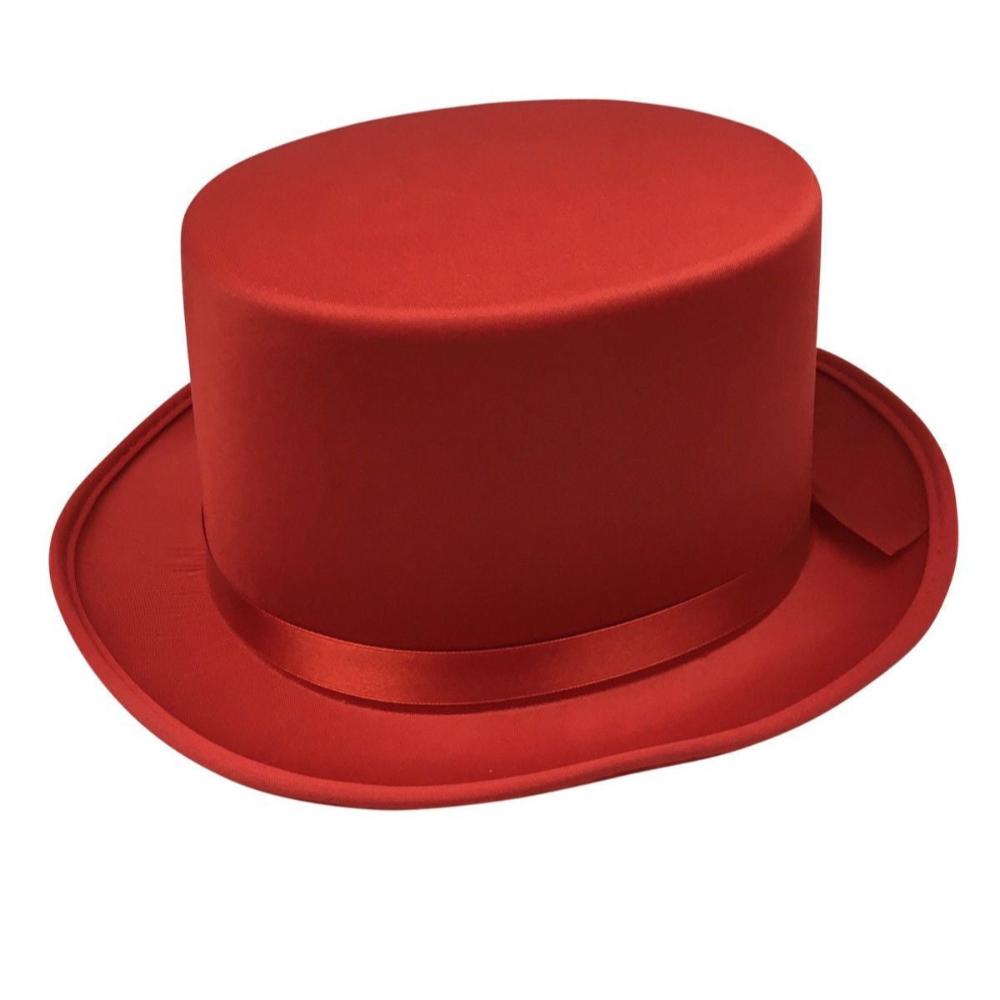 Satin Top Hat Costume Party Cap Fancy Dress Trilby Fedora One Size Red