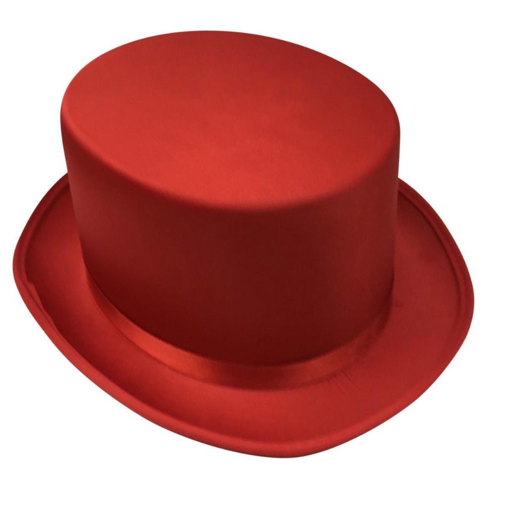 Satin Top Hat Costume Party Cap Fancy Dress Trilby Fedora One Size Red