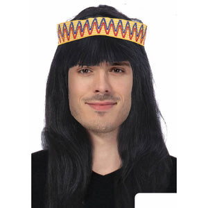 Mens Indian Wig Native American Fancy Dress Party Costume Hair Headdress