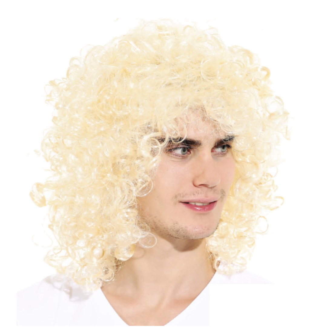 Mens Long Curly Wig For Costume Party Fancy Hair Rock 70S 80S Blonde