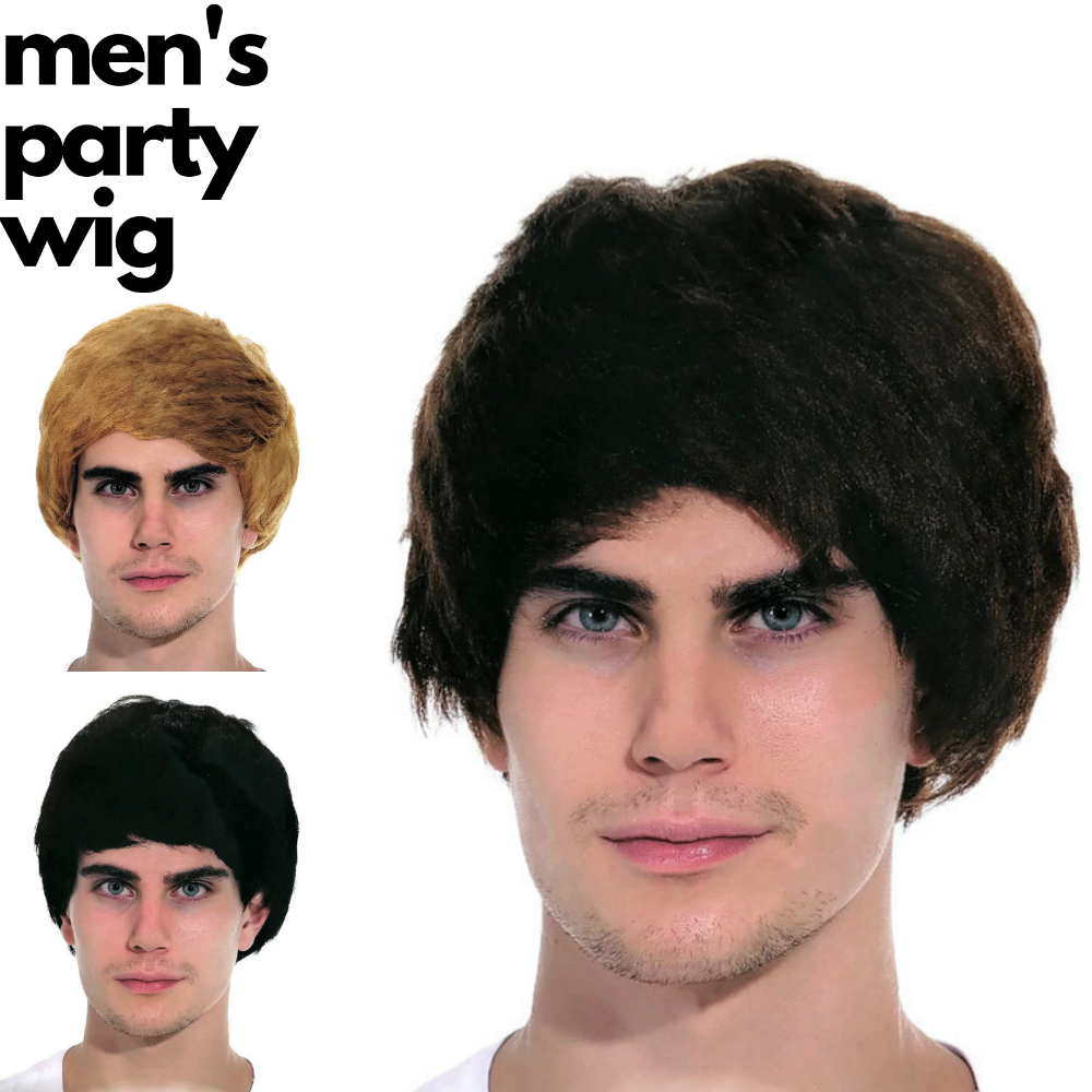 Mens Party Wig Costume Dress Up Fancy Classic Style Black