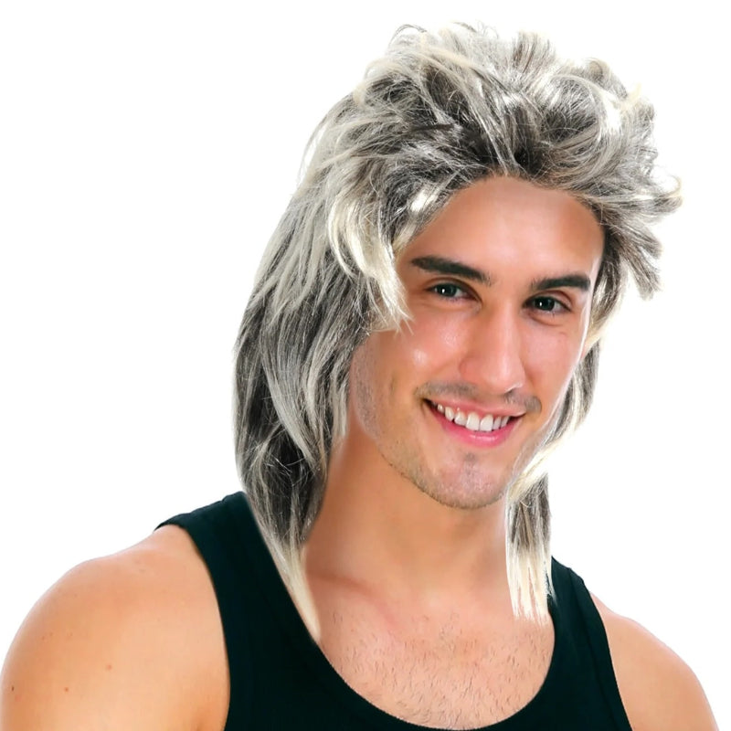 Mullet Wig 80S Party Costume Rock Bogan Punk 70S 90S Hair Ash Blonde Grey