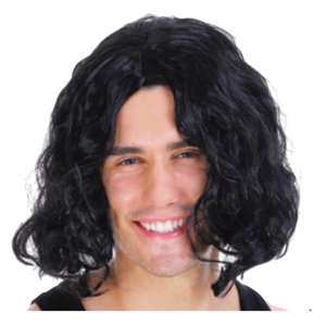 Mens Wavy Wig Curly Long Hair Disco Punk Rock Party Costume 60S 70S Black