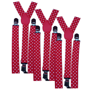Br Costumes 3X Mens Suspenders Braces Adjustable Strong Clip On Elastic Formal Wedding Slim Red With White Polka Dot