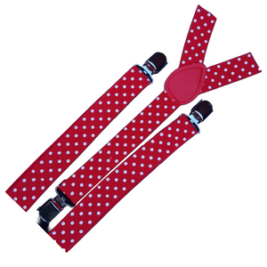 Br Costumes 3X Mens Suspenders Braces Adjustable Strong Clip On Elastic Formal Wedding Slim Red With White Polka Dot