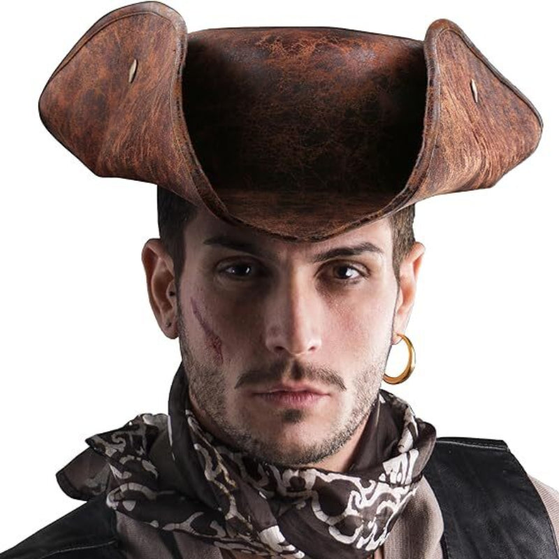 Durashape Brown Pirate Tricorn Hat Corner Faux Leather Captain Cowboy Costume