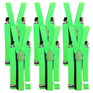 Br Costumes 6X Mens Suspenders Braces Adjustable Strong Clip On Elastic Formal Wedding Bulk Fluro Green