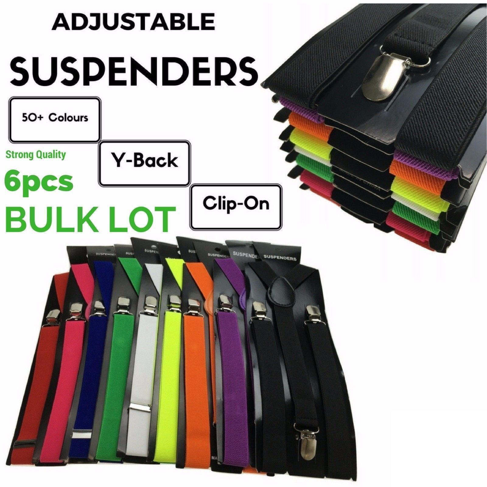 Br Costumes 6X Mens Suspenders Braces Adjustable Strong Clip On Elastic Formal Wedding Bulk Fluro Green