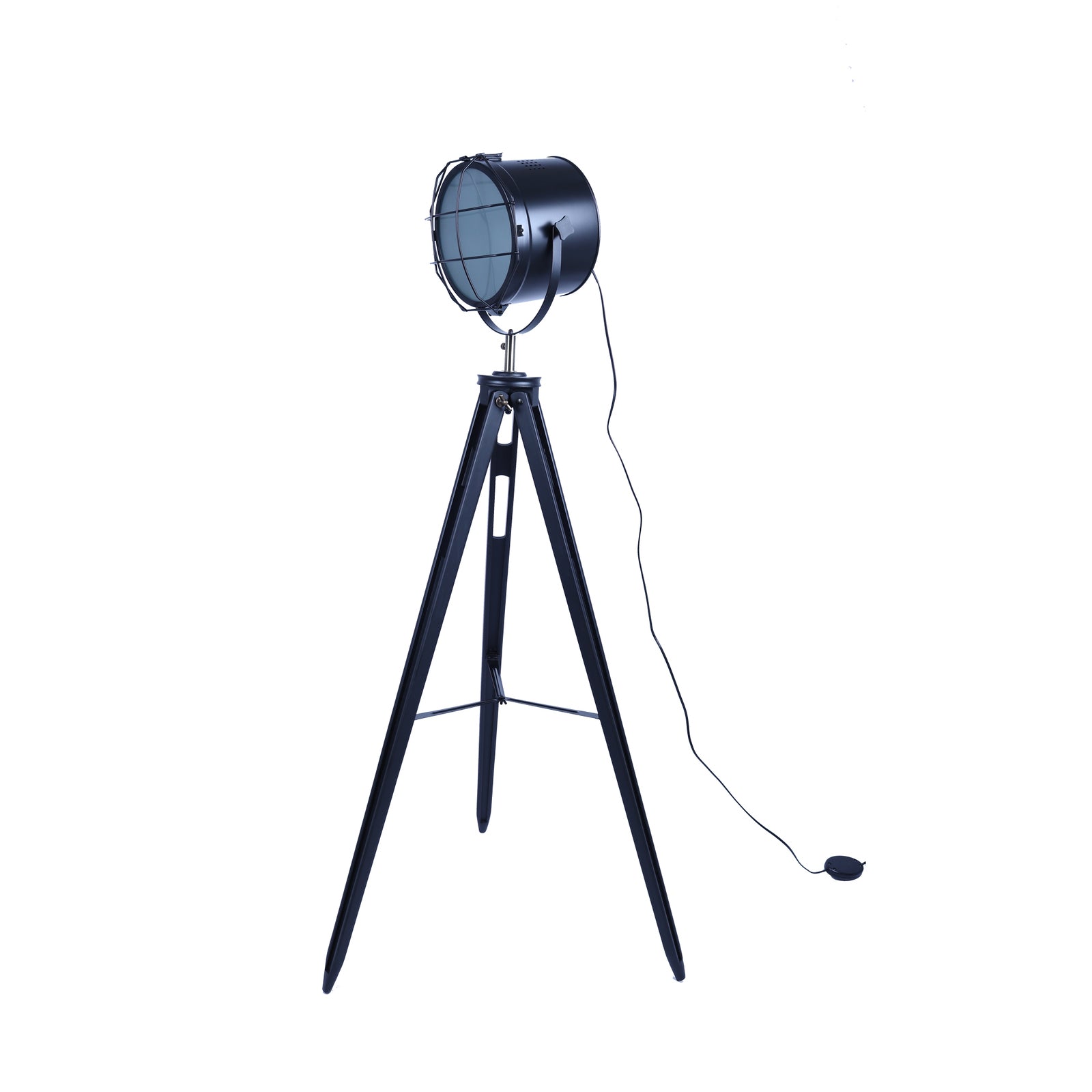 158Cm Nautical Tripod Floor Lamp W Matte Black Head Searchlight Spot Light