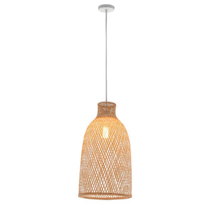 Natural Woven Bamboo Cone Pendant Lamp Hanging Light Bell Shade Boho Tropical