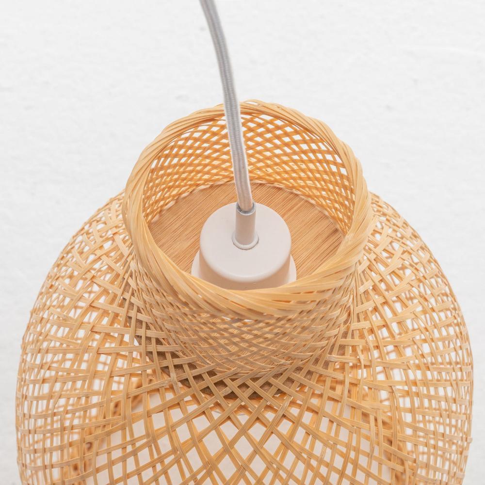 Natural Woven Bamboo Cone Pendant Lamp Hanging Light Bell Shade Boho Tropical