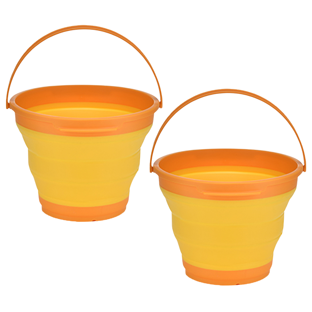 2X 7L Foldable Collapsible Silicone Bucket For Hiking Camping Fishing Orange