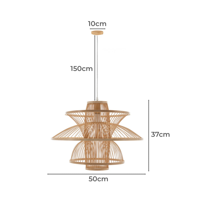 Aurora Natural Hand Woven Bamboo 3 Layer Pendant Lamp Light