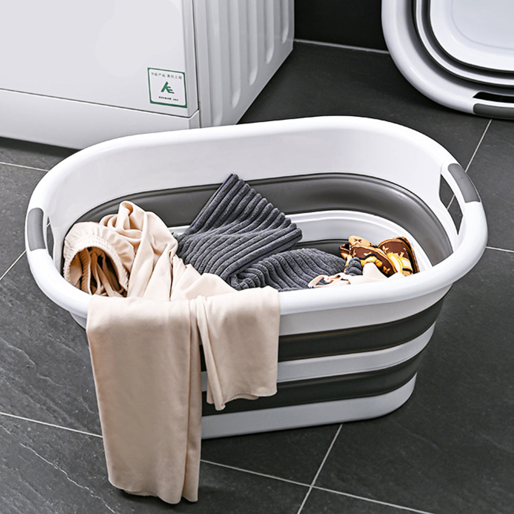 45L Collapsible Laundry Basket Washing Clothes W/Handles Bin Foldable Grey/White