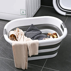 45L Collapsible Laundry Basket Washing Clothes W/Handles Bin Foldable Grey/White