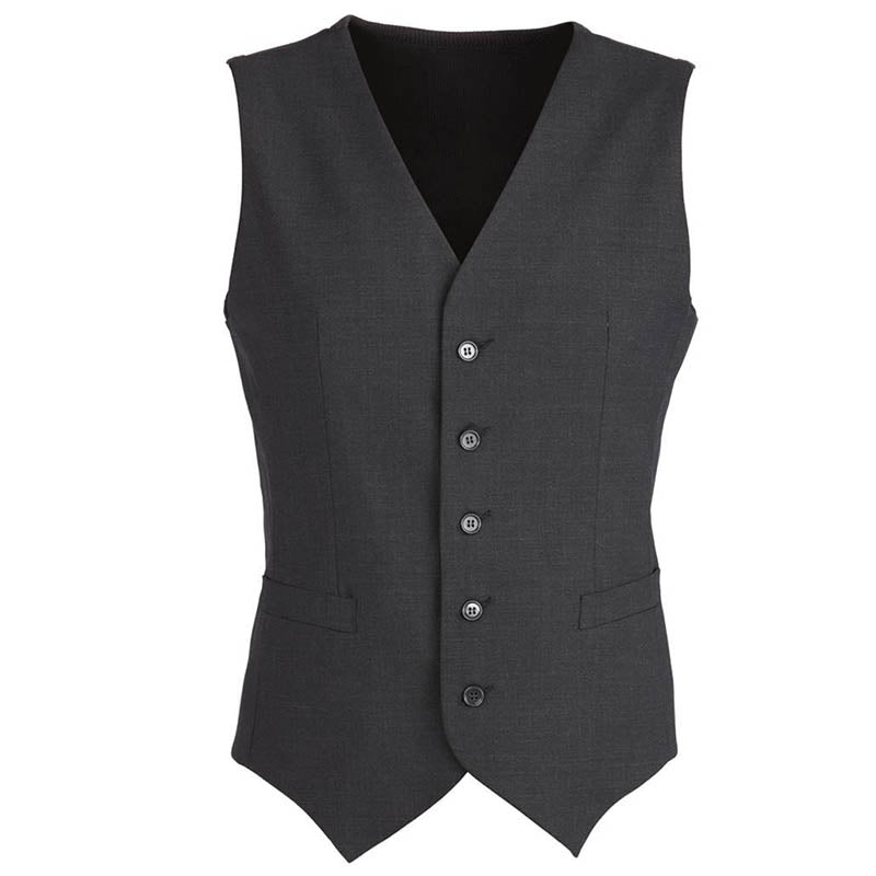 Mens Wool Blend Vest With Knitted Back Waistcoat Sleeveless Charcoal 132