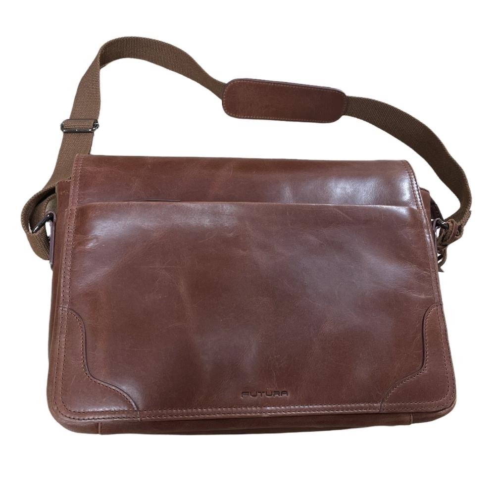 Futura Laptop Messenger Sling Bag Travel Computer Business Genuine Leather Brown