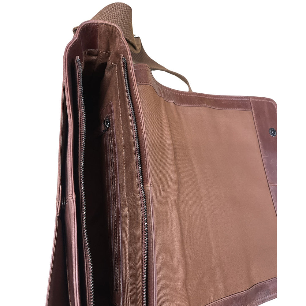 Futura Laptop Messenger Sling Bag Travel Computer Business Genuine Leather Brown