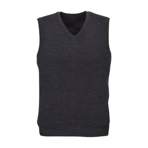 Mens Wool Blend V Neck Vest Sleeveless Double Knit Charcoal X Small