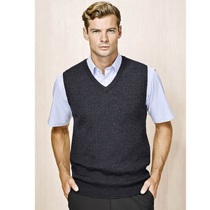 Mens Wool Blend V Neck Vest Sleeveless Double Knit Charcoal X Small