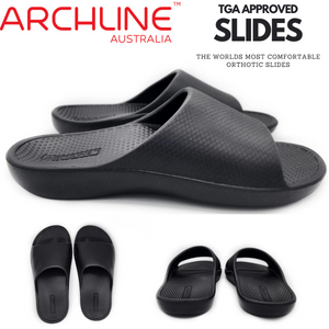 Archline Rebound Orthotic Slides Flip Flop Thongs Slip On Support Black