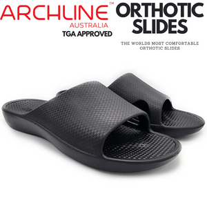 Archline Rebound Orthotic Slides Flip Flop Thongs Slip On Support Black