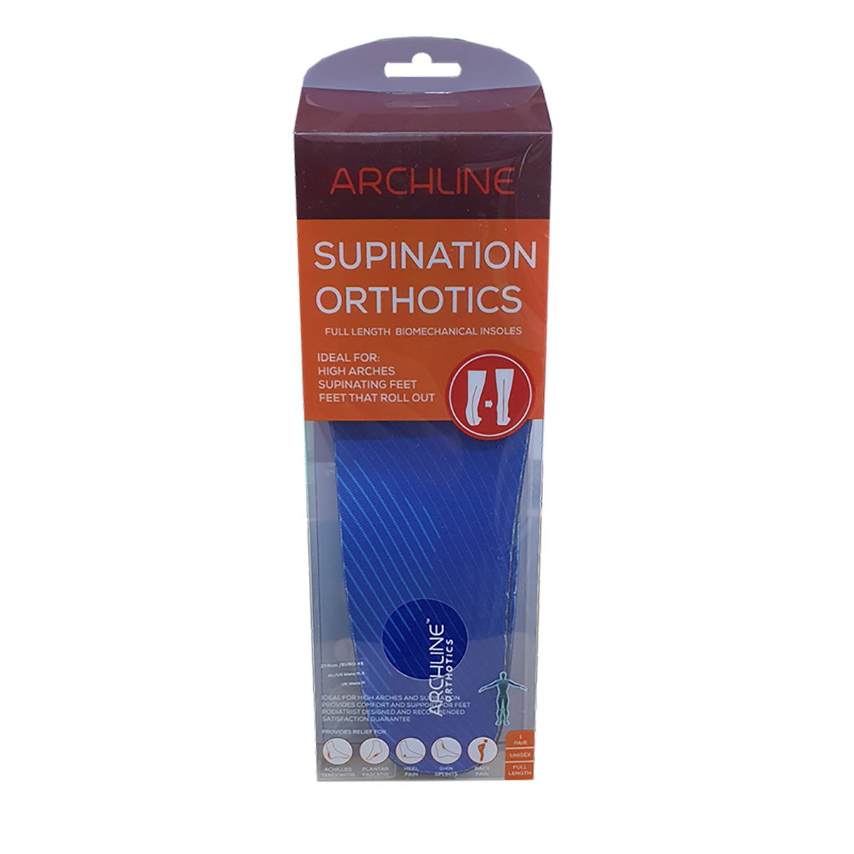 Archline Supination Orthotic Insoles Full Length (Unisex) Plantar Fasciitis High