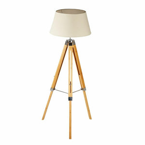 Large Tripod Floor Lamp Linen Shade Modern Light Bamboo Vintage Wooden Retro