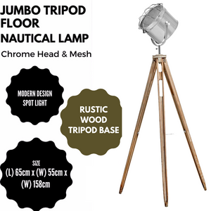 Nautical Tripod Floor Lamp Search Light Modern Chrome Head With Mesh