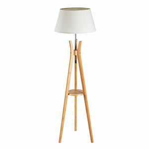 Large Bamboo Tripod Floor Lamp Linen Shade Modern Light Vintage Wooden Scandi