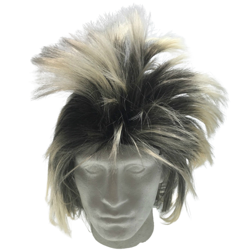 Mens Long Spiky Wig Rock Punk 80S Fancy Dress Costume Bogan Mullet Spikey Black/Blonde