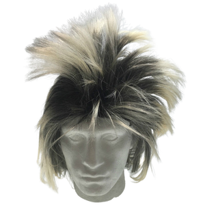 Mens Long Spiky Wig Rock Punk 80S Fancy Dress Costume Bogan Mullet Spikey Black/Blonde