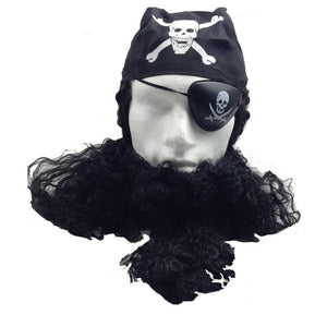 Pirate Wig Costume Fancy Dress Caribbean With Bandana & Beard Party Eye Patch