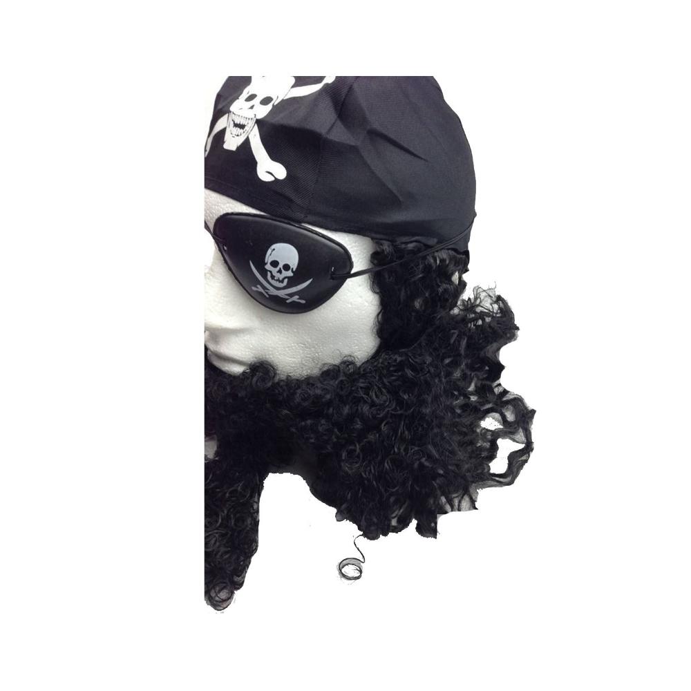 Pirate Wig Costume Fancy Dress Caribbean With Bandana & Beard Party Eye Patch