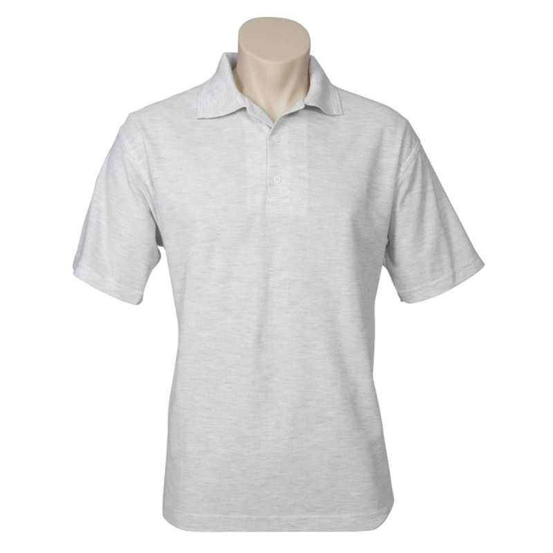 Mens Polo Top Shirt Plain Casual Short Sleeve Pique Knit Basic Upf Rated Snow Marle (Grey)