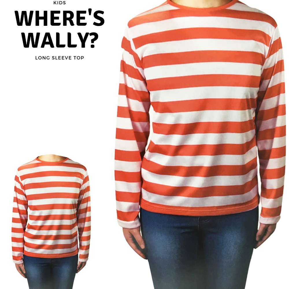 Kids Red And White Striped Top Wheres Wally Wenda Waldo Shirt Costume Party Book Week Large (10 12 Years Old)