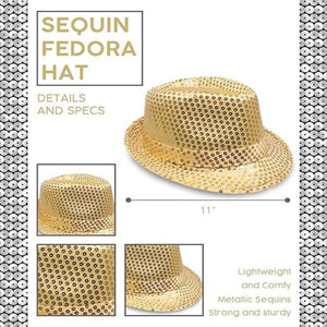 Sequin Hat Trilby Fedora Glitter Cap Costume Dance Party Yellow/Gold