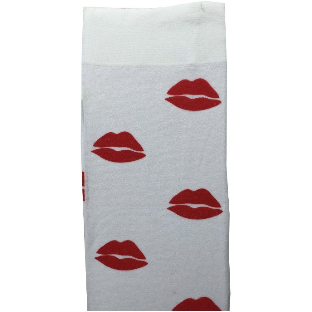 Stay Up Over The Knee Socks Stockings Hosiery Party Costume Lips (White/Red)