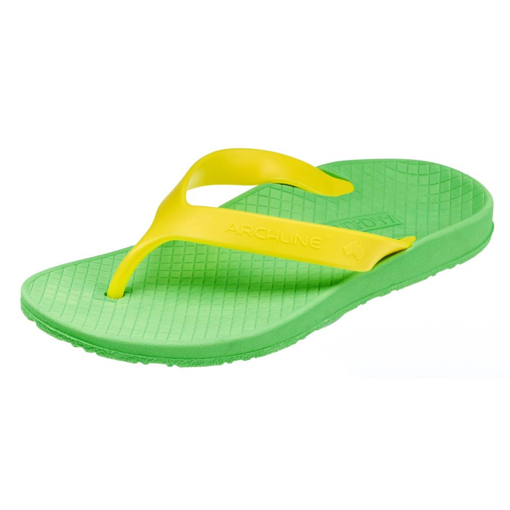 Archline Flip Flops Orthotic Thongs Support Shoes Footwear Green/Gold Eur 35