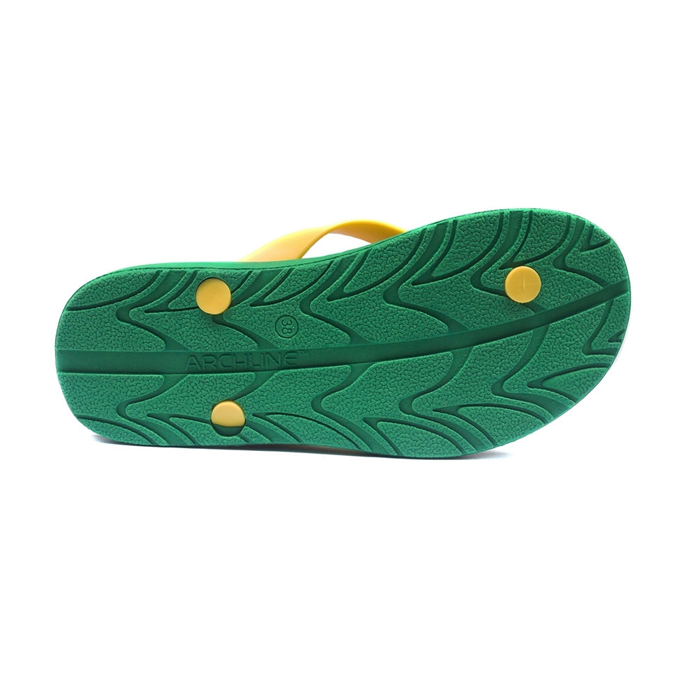 Archline Flip Flops Orthotic Thongs Support Shoes Footwear Green/Gold Eur 35