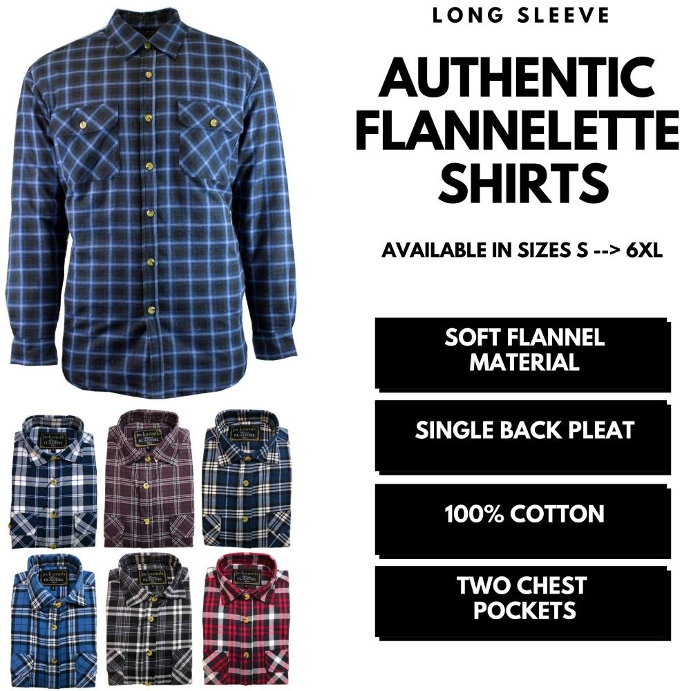 Jacksmith Mens Flannelette Shirt 100% Cotton Check Authentic Long Sleeve Burgundy