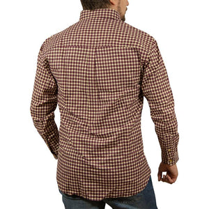 Mens Long Sleeve Flannelette Shirt 100% Cotton Burgundy Check