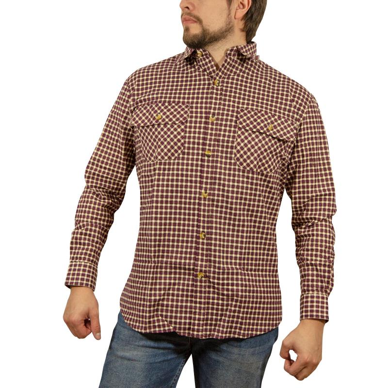 Mens Long Sleeve Flannelette Shirt 100% Cotton Burgundy Check