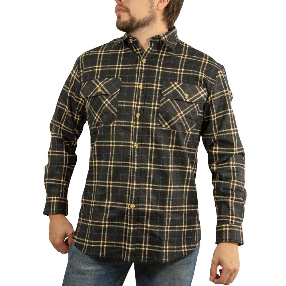 Mens Long Sleeve Flannelette Shirt 100% Cotton Black Check