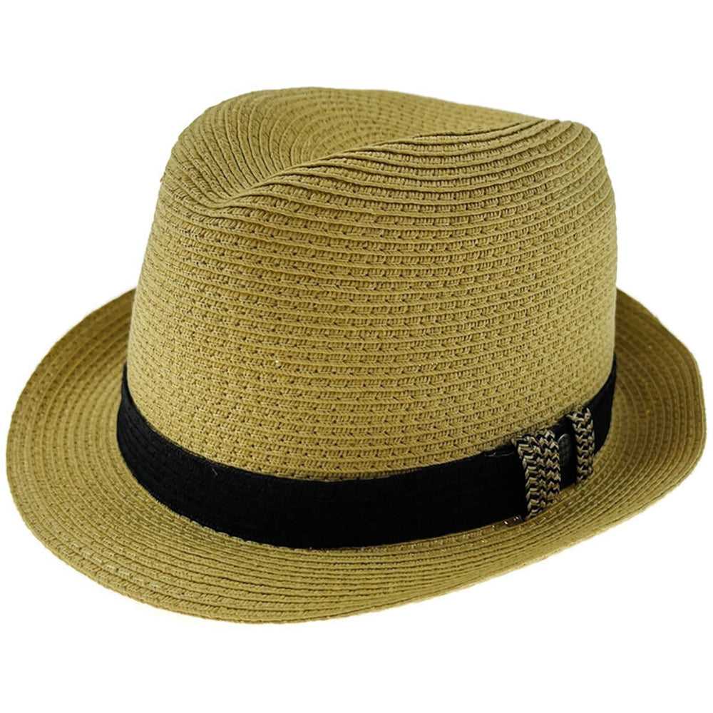 Dents Toyo Straw Trilby Fedora Hat Summer Small Brim Natural/Black S/M
