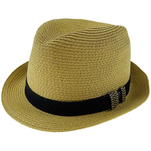 Dents Toyo Straw Trilby Fedora Hat Summer Small Brim Natural/Black S/M