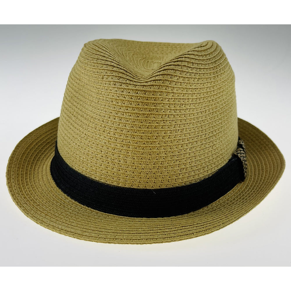 Dents Toyo Straw Trilby Fedora Hat Summer Small Brim Natural/Black S/M