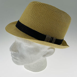 Dents Toyo Straw Trilby Fedora Hat Summer Small Brim Natural/Black S/M