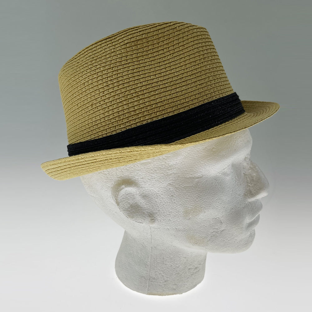 Dents Toyo Straw Trilby Fedora Hat Summer Small Brim Natural/Black S/M