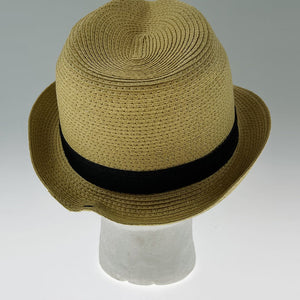 Dents Toyo Straw Trilby Fedora Hat Summer Small Brim Natural/Black S/M